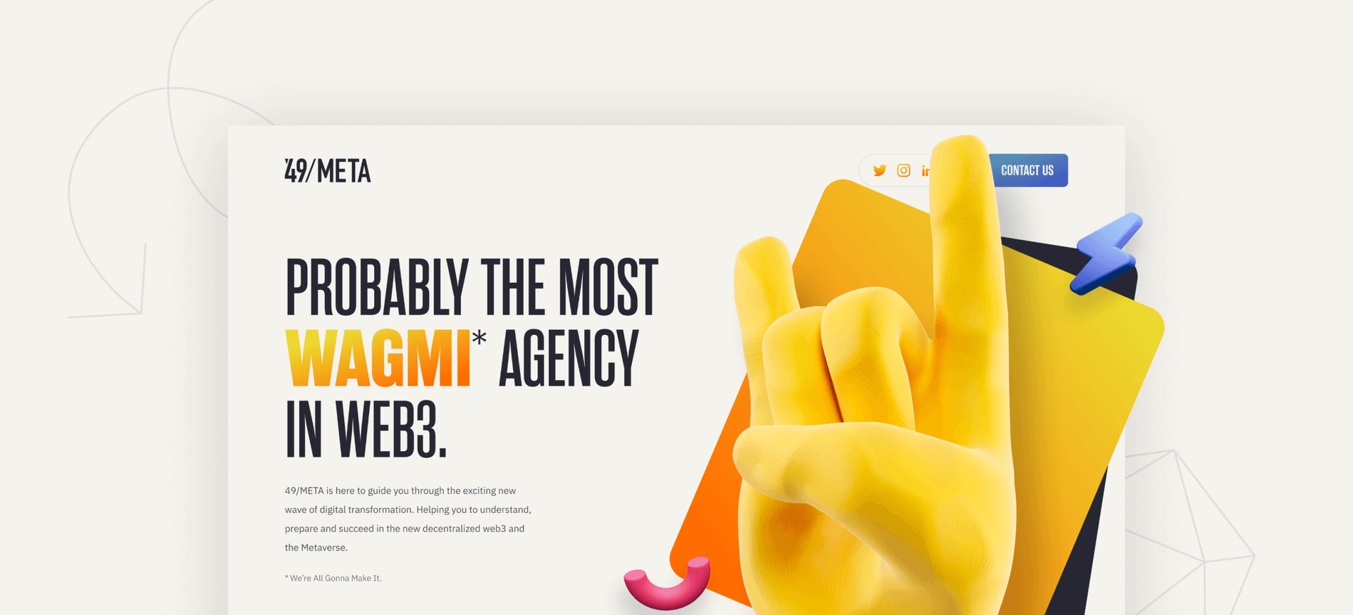 View on navigation and header of 49/Meta's website
